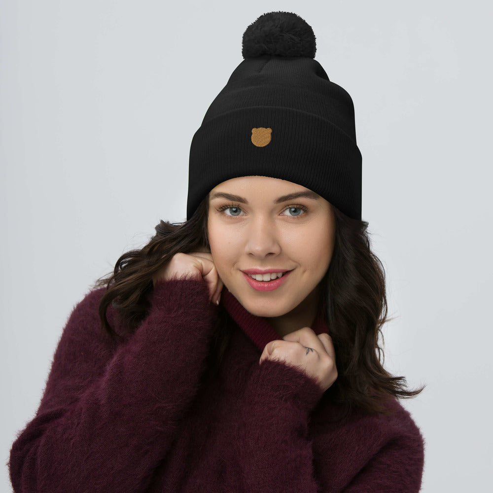 Classic Kuma Embroidered Pom-Pom Beanie