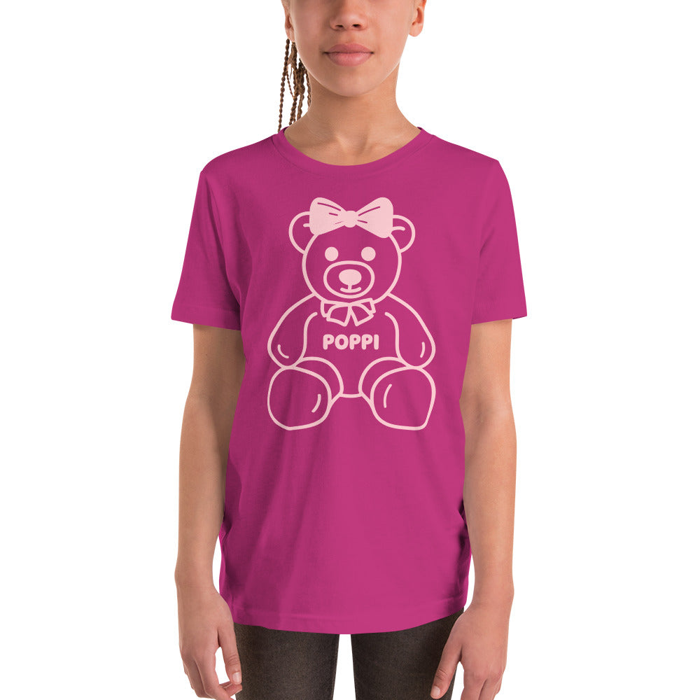 Custom Name Pink Bow Teddy Youth T-Shirt