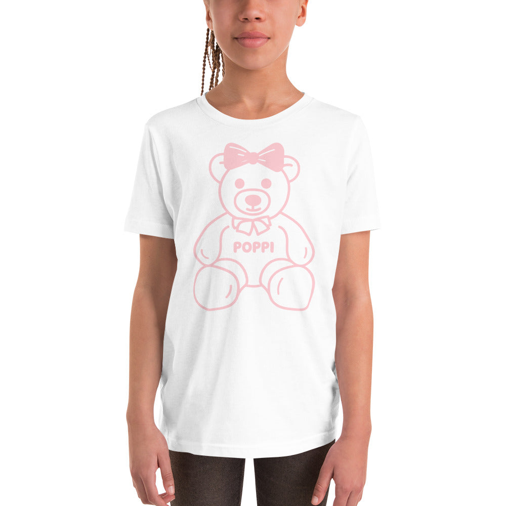 Custom Name Pink Bow Teddy Youth T-Shirt