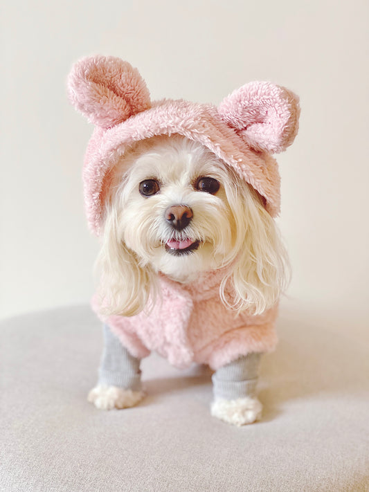 Warm Fleece Bear Hoodie (Pink)