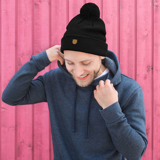 Classic Kuma Embroidered Pom-Pom Beanie