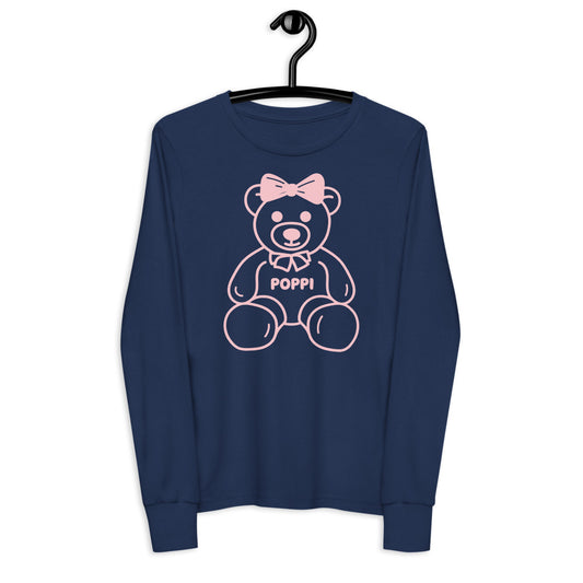 Custom Name Pink Bow Teddy Youth Long Sleeve Shirt